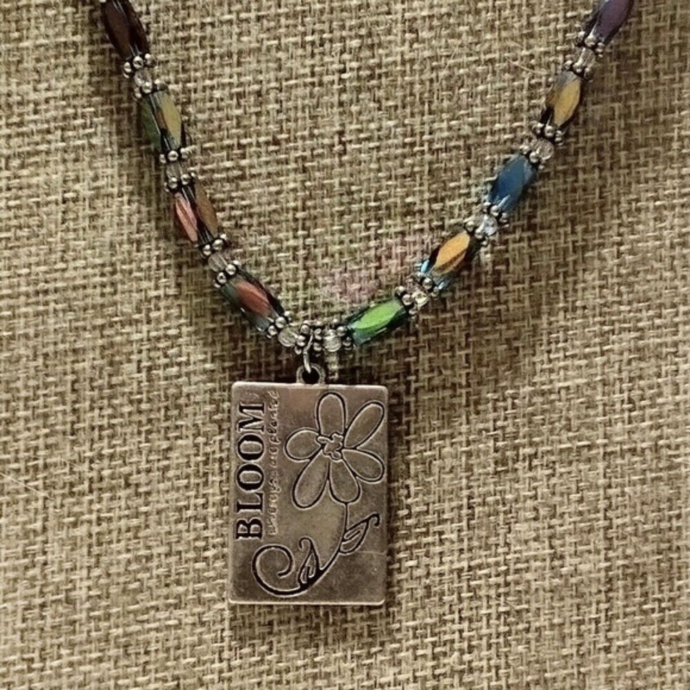 Hand Made Blue Aurora Borealis Beaded Bloom Where You Are Planted Necklace *